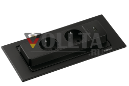 Evoline® BackFlip USB C, с розетками Schuko, заподлицо H 2,6 мм, черное стекло глянец (4044657035363)