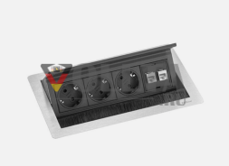 EVOline® FlipTop Push Data M нержавеющая сталь (с 3 розетками + 2 модулями RJ45)