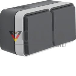 Berker 47843515 Розетка SCHUKO 2-канальная горизонтальная с откидной крышкой AP серая/светло-серая матовая Berker